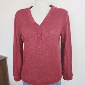 Natura Burgundy Pullover Long sleeve V Neck Women's Sweater Top  Size S